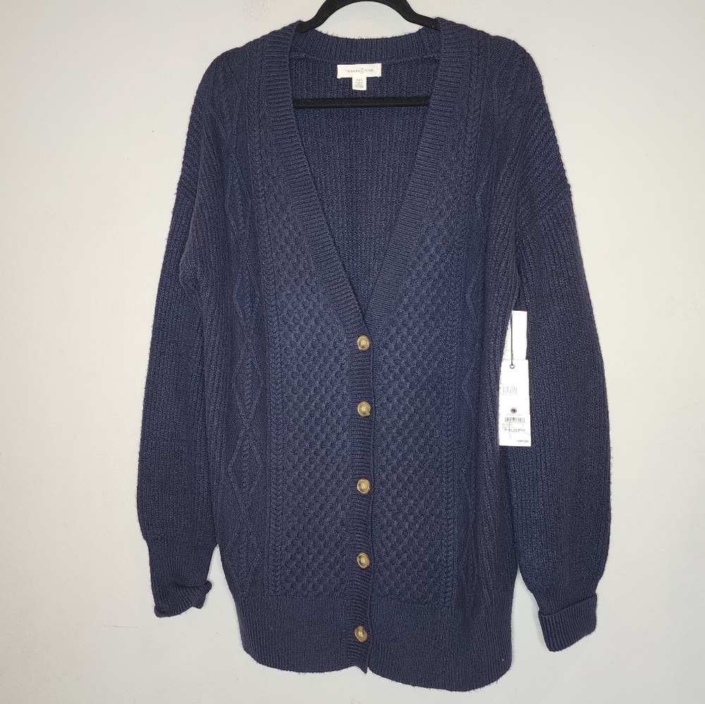 NWT Treasure &‎ Bond Wool Blend Navy Blue Oversized Knit Cardigan Size XS/S